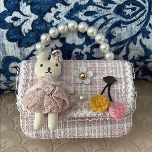 Charming Tweed Purse with Pearl Handle